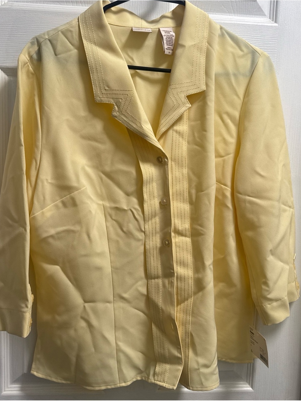 Covington Light Yellow Button-Front Notched Collar Blouse